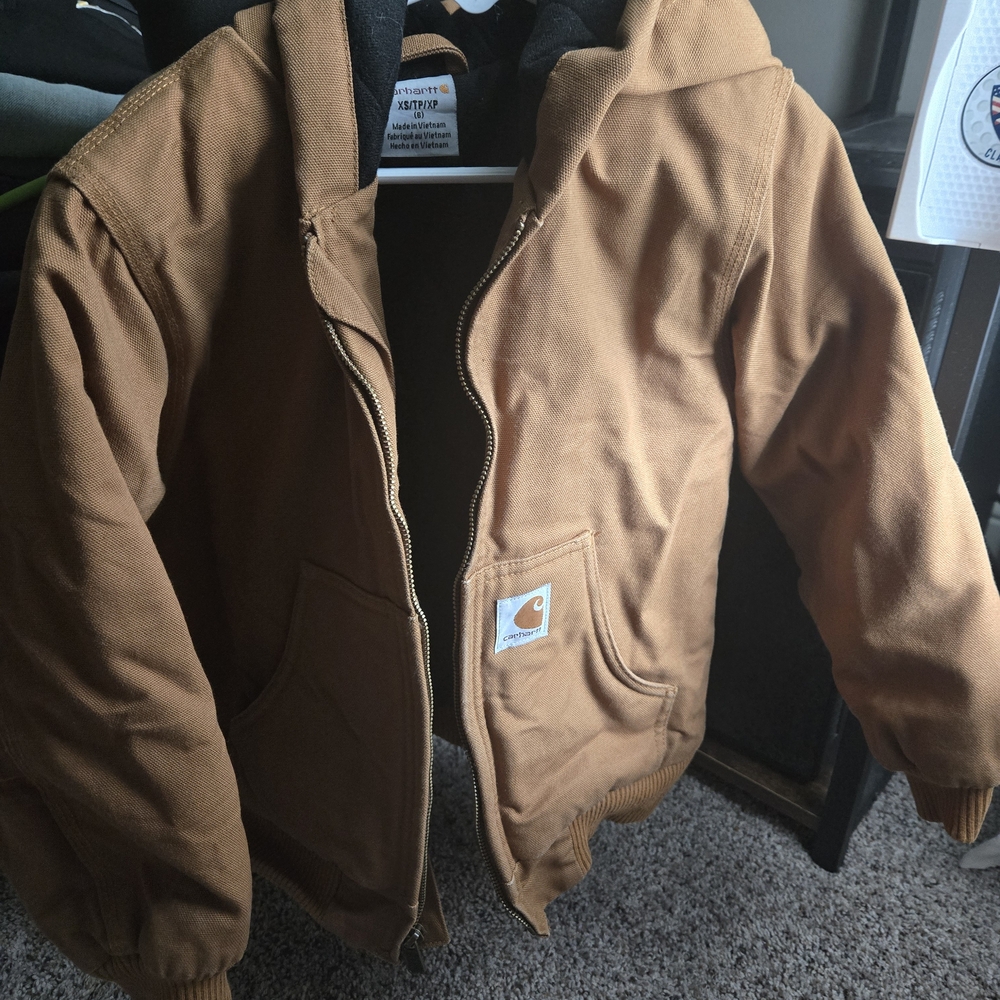 Carhartt Kids Brown Hooded Duck Canvas Puffer Jacket